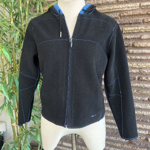 Nike Reversible Fleece Full Zip Athletic Fleece Jacket Blue Black Size Medium - Picture 8 of 13